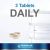 Tablets beside a glass of water, 3 tablets daily graphic