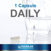 Capsule beside a glass of water, 1 capsule daily graphic