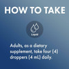 How to take graphic, adults take four droppers (4 mL) daily