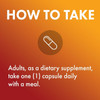 How to take graphic, adults take one capsule daily with a meal