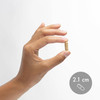Hand holding a Fermented Ginger capsule shown at 2.1 cm for size reference