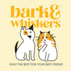 Bark & Whiskers logo with cartoon dog and cat, only the best for your best friend