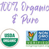 100% organic and pure graphic with USDA Organic and Non-GMO Project logos