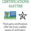 Certifications matter graphic with Non-GMO Project Verified and kosher logos