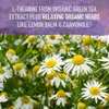 Chamomile flowers, L-theanine from organic green tea extract plus relaxing organic herbs graphic