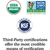 USDA Organic, Non-GMO Project Verified and NSF Certified Gluten-Free certification logos