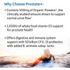Man swimming, why choose Prostate+ graphic with Organic Flowens, vitamin D3 and probiotic highlights