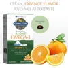 Algae Omega-3 box with orange slices and softgel size, clean orange flavor and no aftertaste