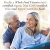 Smiling older couple, whole food vitamin certified organic and non-GMO verified graphic