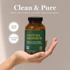 Hand holding Calcium & Magnesium bottle, clean & pure non-GMO and gluten-free graphic