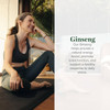 Woman relaxing on a yoga mat, Ginseng formula graphic