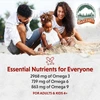 Family at the beach, essential nutrients for everyone omega 3, 6 and 9 amounts graphic