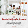 Family at a table, Barlean's essential nutrients for everyone blend amounts