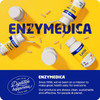 Enzymedica bottles on yellow, digestive happiness mission graphic