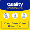 Quality without compromise graphic with vegan, kosher and free-from icons