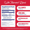 Telomere Plus supplement facts with Telomerin blend, vitamin D3, astragalus and broccoli seed