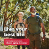 Couple hiking in a forest, live your best life graphic
