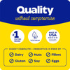 Quality without compromise graphic, vegetarian, made in USA, free of dairy, nuts, fillers, gluten, soy and eggs