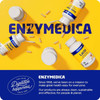 Enzymedica bottles scattered on yellow background with brand mission text