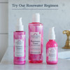 Heritage Store Rosewater cleanser, toner and moisturizer regimen on a bathroom counter
