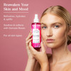 Woman holding Rosewater spray, refreshes, hydrates and uplifts skin and mood