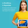 Woman holding a tablet showing a liver illustration, L-Ornithine-L-Aspartate graphic
