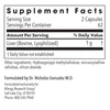 Liver Beef supplement facts, 2 capsule serving with 1 g lyophilized bovine liver