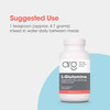 L-Glutamine bottle, suggested use 1 teaspoon mixed in water daily between meals