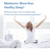 Woman stretching in bed, melatonin: more than healthy sleep graphic
