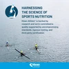 Rowers on water with sports nutrition text