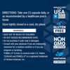 Pomegranate directions and warnings with made in USA, gluten free, non-GMO and vegetarian icons