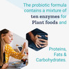 Woman eating, formula contains ten enzymes for plant foods, proteins, fats and carbohydrates