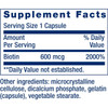 Biotin supplement facts, 600 mcg per capsule with other ingredients