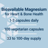 Magnesium (Citrate) dosage graphic, 1-3 capsules daily, 100 vegetarian capsules, 33 to 100-day supply