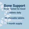 Bone Restore Chewable dosage graphic, 2 tablets daily, 60 chewable tablets, 1-month supply