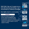 Enhanced Stress Relief directions and warnings with made in USA, gluten free and non-GMO icons
