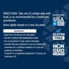 Provinal Purified Omega-7 directions and warnings with made in USA, gluten free and non-GMO icons