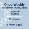 Senolytic Activator dosage graphic, 3 capsules 1x weekly, 36 capsules, 3-month supply