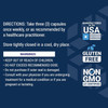 Senolytic Activator directions and warnings with made in USA, gluten free and non-GMO icons