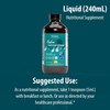 Cod Liver Oil 240 mL liquid bottle with suggested use of 1 teaspoon daily