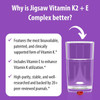 Why is Jigsaw Vitamin K2 + E Complex better graphic with glass of water and softgel