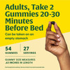 Hand holding gummy, adults take 2 gummies before bed, 54 gummies, 27 servings