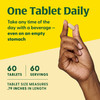 Hand holding tablet, one tablet daily, 60 tablets, 60 servings