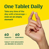 Hand holding tablet, one tablet daily, 60 tablets, 60 servings