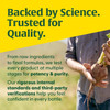 Farmer holding a harvest, backed by science, trusted for quality graphic