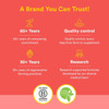 Natural Factors a brand you can trust graphic, 60+ years, quality control, regenerative farming, research