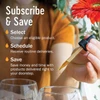 Subscribe and Save graphic, select schedule and save with dropper and flower
