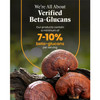 Verified beta-glucans graphic with Reishi mushrooms on wood
