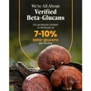 Verified beta-glucans graphic with Reishi mushrooms on wood