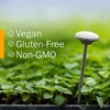 Seedlings in a field with vegan, gluten-free and non-GMO callouts